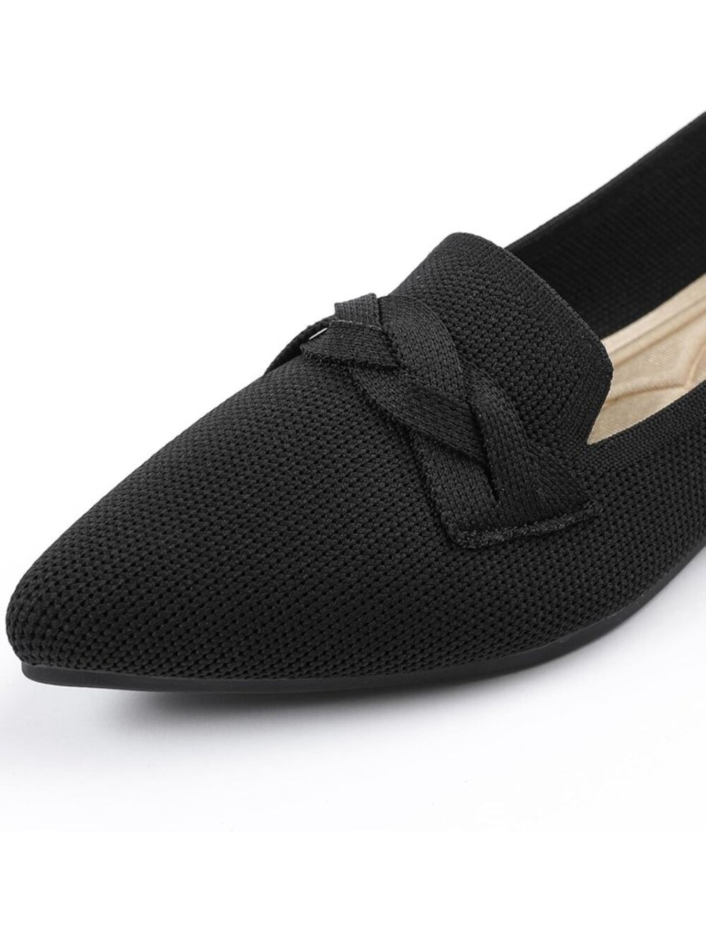 Women's Black 1 Pointed Toe Ballet Flats Comfortable Knit Dressy Bow Flats Shoes - Picture 4 of 6
